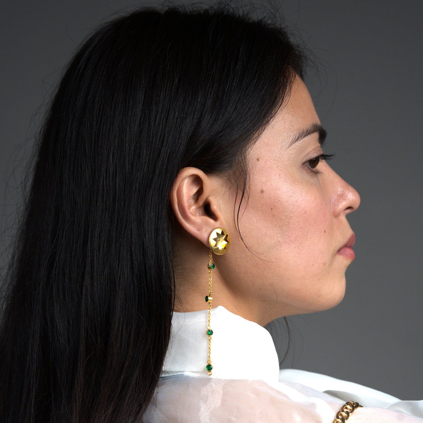 Emerald Halo Chain Ear Jackets